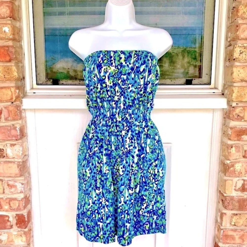 Lilly Pulitzer NEW Windsor Sea Blue Printed Strapless Pull-On Dress NWOT Sz XS - Picture 4 of 7